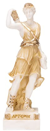 Göttin Artemis Diana griechische Statue Natur Mond Goldton Alabaster 15,7 cm
