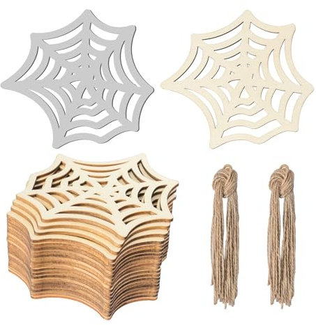 Ragnatela di ragnatela incompiuta a forma di ragnatela fai da te in legno bianco con spagi, decorazioni artistiche non finite per Halloween, Natale, matrimonio, festa di compleanno, giorno del