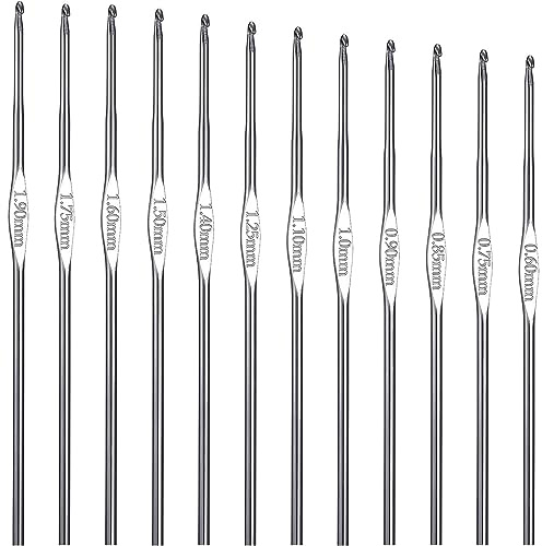 ZKGYUS 12Pcs Set Crochet Acier, Petite Taille Aiguille 0,6 mm à 1,9 mm Pour Chandail Écharpe Vêtements Tricot - Outil Pour Débutants et Professionnels