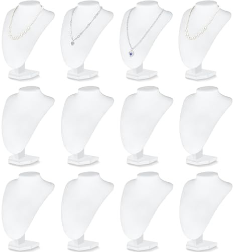 Huquary 12 Pcs Necklace Stand Display Jewelry Bust Display Stands Necklace Stand Jewelry Photography Props for Selling for Home Store Trade Shows(White,Velvet)