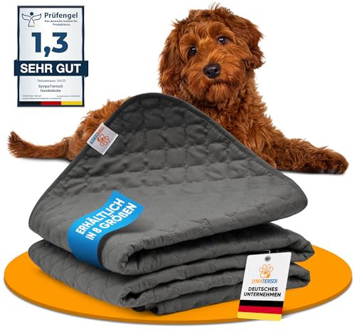 SympaTierisch wasserdichte Hundedecke - Robuste Hundematte als Schutz für Sofa & Bett - rutschfeste Hundedecke auch für große Hunde geeignet - in der Waschmaschine waschbar - 100 x 80 cm - grau