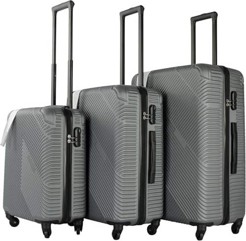 Neo 3 Piece Hard Shell Luggage Suitcase Set ABS Expandable Handle Lightweight Durable Trolley Travel with 360 Spinner Wheels Inbuilt Lock 20 24 28 (Titanium)