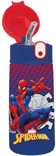 Gourde isotherme SPIDER-MAN – pour enfants avec paille 460 ml sans BPA – asile, école primaire – acier inoxydable, maintien température jusqu'à 24h