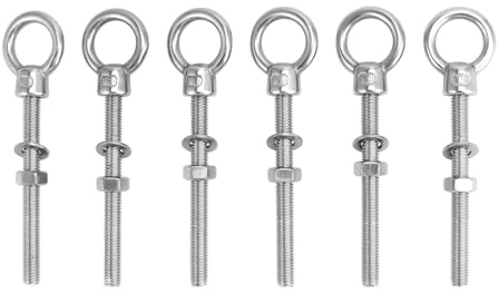 QWORK® 6 Piezas Tornillos con Ojal, Perno de Ojo, Tornillo de Anillo, Cáncamo M8x80mm de Acero Inoxidable, para Sujetar y Colgar