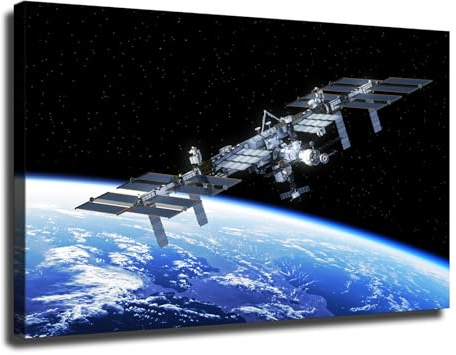 ISS Orbiting Earth Illustration Exoplanets Hubble Astronomy NASA Rocket Poster Art Print Canvas Wall Art Kitchen Living Room Classroom Bedroom Office Home Aesthetic Decoration (20x30inch Unframed)