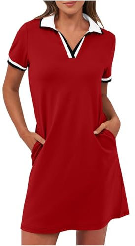 BFSWL Robe de Tennis Polo à Manches Courtes - Mini-Robe Sport d'Été à Revers avec Poches - Couleur Unie pour Femme