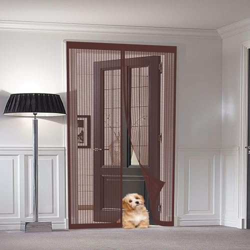 Zanzariera Magnetica 83 x 250 cm Zanzariera Magnetica per Porte Anti Zanzare Mosche Insetti Rete Fine Tenda, Marrone