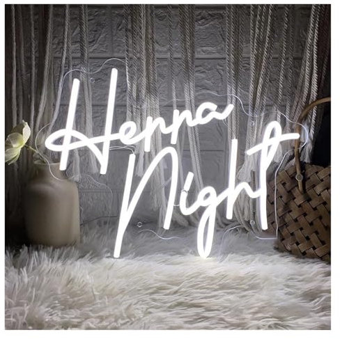 d'Ambiance Apaisante Lampe Enseigne Lumineuse LED Henna Night À Intensité Variable Alimentée par USB pour Décoration De Mariage, De Fête Prénuptiale, De Fiançailles(B,50X38cm)