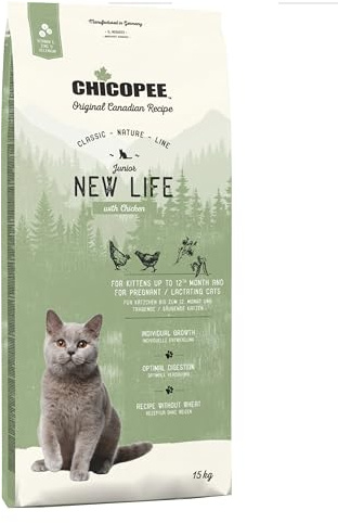 Chicopee CNL JUNIOR New Life Chicken 15 kg torrfoder för katter | av Bosch | kattmat | kanadensiskt recept | Tillverkad i Tyskland | Ett varumärke från Bosch djurfoder