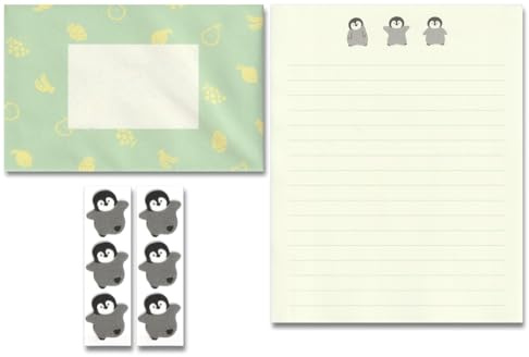 KUDOS.JP Cute Kawaii Japanese Stationery Letter Writing Paper with 12 Writing Papers and 6 Envelopes and Penguin Fluffy 6 Sealing Gift Set for Teen, Girls, Kids