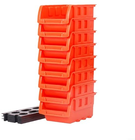 Juego de 8 cajas organizadoras apilables con 3 placas traseras de montaje en pared para taller, garaje o almacenamiento de herramientas de bricolaje