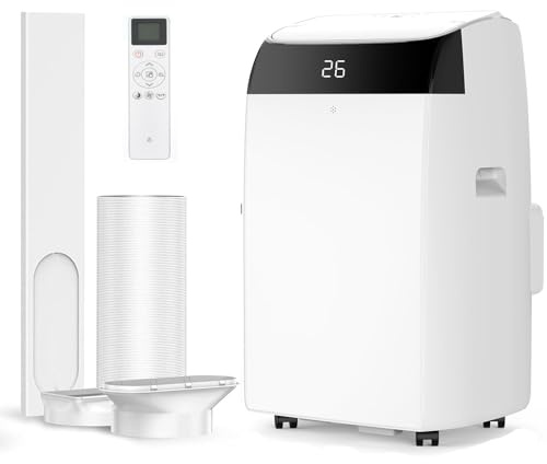 Energy-Saving 12000 BTU Portable Air Conditioner 4-in-1, Efficient Cooling for Large Rooms, Cooling Fan Dehumidifier, Dual Display 24H Timer Sleep Mode Remote Control Window Kit White