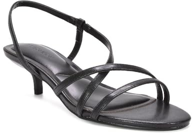 ESSEX GLAM Women's Strappy Sandals Ladies Low Kitten Heel Slingback Black Synthetic Leather Shoes Size 6