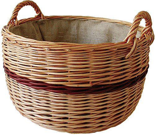 dobar® Premium Kaminholzkorb aus ungeschälter Weide - Kaminholzaufbewahrung mit Tragegriffen - Kaminholztrage mit Juteeinlage - Kaminholztasche aus Weide - 50 x 50 x 34 cm - Zweifarbig