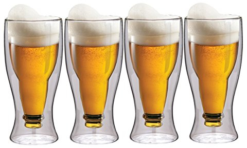 maxxo Doppelwandige große Gläser Bier Set 4 x 500 ml Thermogläser mit Schwebe-Effekt Biergläser Trinkgläser Bierglas Glaswerk