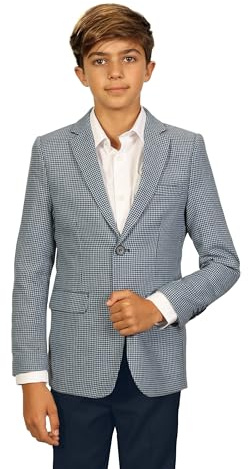 Gioberti Boys and Kids Houndstooth Fully Lined Blazer Jacket, Navy, Size 18