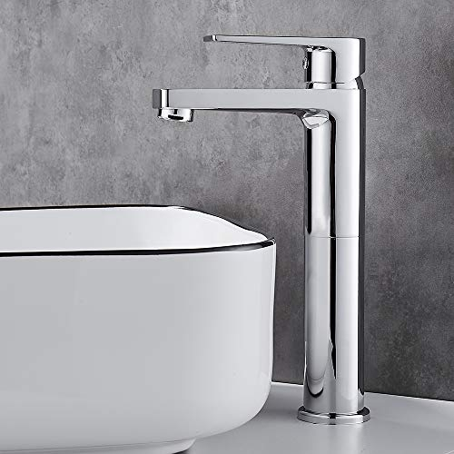 Gricol Bathroom Tall Basin Vessel Sink Tap for Bowl - Single Handle Lavatory Vanity Mixer - Solid Brass Hot Cold for Countertop Basins