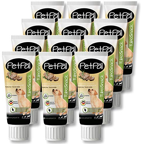 PetPäl Hunde Geflügel Leberwurst “TuboSnack“ - Ohne Getreide, Salz, Zucker - Premium Leckerli aus der Tube - Fettreduziert lecker, gesund - Ideal auch für Welpen - 12x 75g Hunde Snack Made in Germany