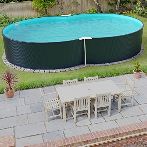 Planet Pool Stahlwandpool achtform 650x420x120 cm, Stahl 0,4 mm anthrazit, Folie 0,4 mm blau, Einhängebiese