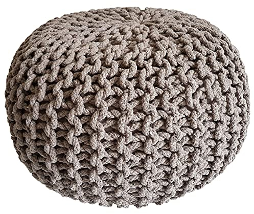 kreatives Wohnen Pouf Ø 45 cm Sitzpouf Sitzpuff Grobstrick-Optik Pouf Strick Bodenkissen Höhe 30 cm beige Strickhocker