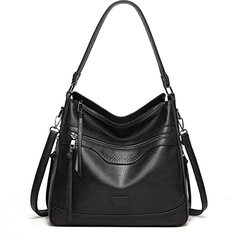 Damen Handtasche PU Leder Umhängetasche Shopper Top-Griff Tragetaschen Elegant Schultertasche für frauen (Schwarz1022)