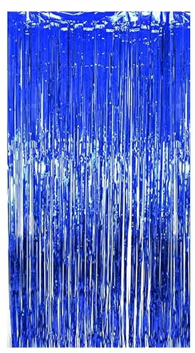 Blue Foil Curtain Fringe Tinsel - 2 Meter Door Backdrop Photoprop Party Decoration (Blue)