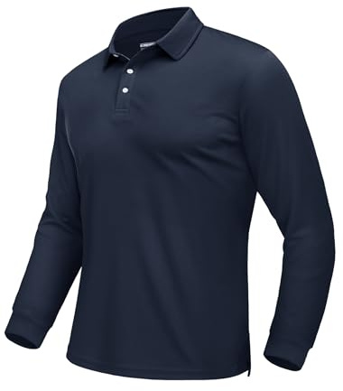 EKLENTSON Polo de Golf de Manga Larga para Hombre Camisa con Cuello de Secado Rápido Polo Que Absorbe la Humedad Azul Marino 2XL