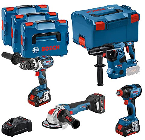 Bosch Professional Combo Kit GSB 18V-110 C + GDX 18V-210 C + GWX 18V-10 SC + GBH 18V-28 (incl. 3x5.0Ah Batteries, Charger GAL 1880 CV, in L-BOXX)