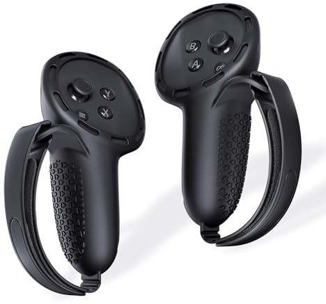 SUPERUS Funda de Agarres del Controladores para Meta Quest 3S/Quest 3, Textura Antideslizante - Accesorios VR para Quest 3S/Quest 3, Ajustables Silicona Cubiertas de Agarre del Controlador