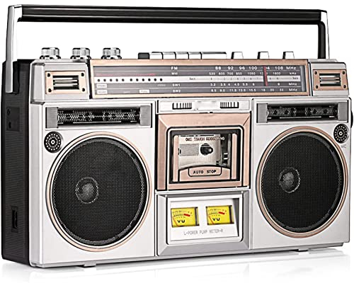 Portable CD Player Boombox, Classic 80s Style Retro Boombox CD Tape Player AM/FM Radio, Support SD/USB Input, Cassette Recorder for Family Gathering Travel