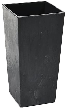 Gordanluk Tall planter Concrete effect plant pot Designed Flowerpot with plant riser extra large plant pots indoor plant pots outdoor flower pot (Concrete Effect Black, 19 x 36cm)