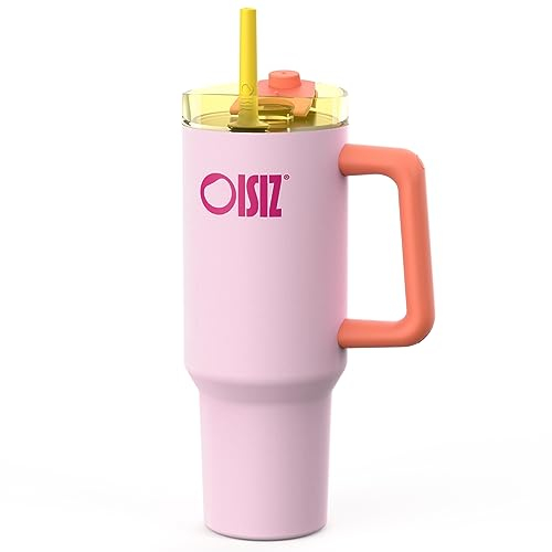 OISIZ Vaso Térmico con Asa y Pajita,1200ml/1.2L Botella de Agua Acero Inoxidable Aislado,Vaso de viaje para café helado,tumbler termo Botella de agua para el Oficina Viaje,Taza de coche de vacío