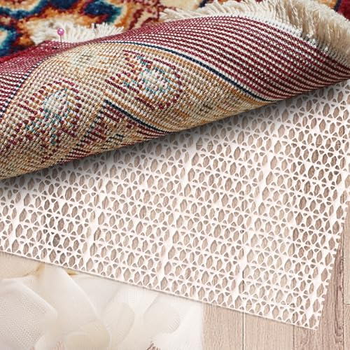 Vilomdur Sottotappeto Antiscivolo 200 x 200cm, Tappetino Antiscivolo Tagliabile PU, Sottoposto Antiscivolo per Tappeti, Tappetino Antiscivolo Universale,Tappeto Fissato, Resistente all'Umidità, Crema