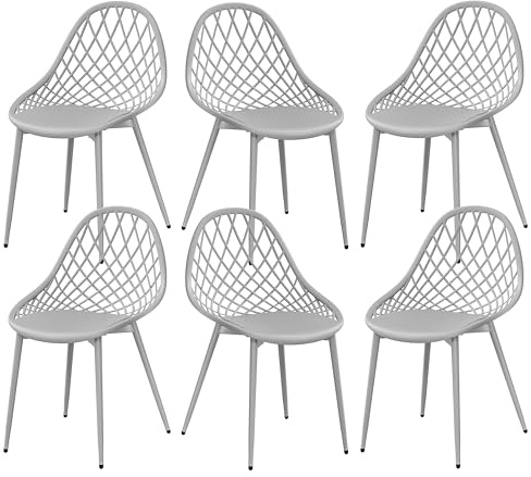 buybyroom Sillas Jardin Exterior, Juego de 6 Sillas Terraza Exterior con Patas de Metal y Respaldo de Plástico Ergonómico, para Jardín,Terraza,Balcon,Comedor,Reuniones, Salon, Recepción, Gris