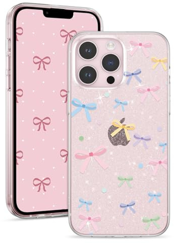 ZTOFERA Case for iPhone 16 Pro Max, Glitter Clear Case with Cute Bowknot Pattern, Girls Women Bling Sparkle Transparent Soft Flexible TPU Shockproof Protective Phone Case, Little Colorful Bow