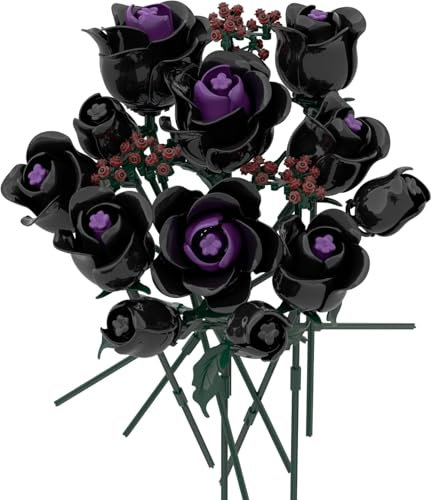 HOGOKIDS Bouquet de Fleurs - 15 Roses Noires Collection Botanique Blocs Construction Fleurs Artificielles Jouet, 330 Pièces Décoration Gothique Cadeau Noël Anniversaire pour Adultes Enfants Filles 8+
