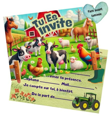 Olanmarp Cartes d'anniversaire enfants Lot de 10, papier de qualité supérieure, impression colorée, format pratique 10,5 x 14,8 cm, idéales pour fête - Fabriqué en UE (Ferme)