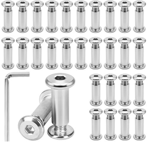 Pack of 30 Connection Screws M6 x 20 mm, Sleeve Screws Stainless Steel with Hex Key, Furniture Connection Screws, Sleeve Nut for Furniture, Cabinets, Wood Bread