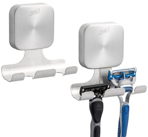 TAILI Ganchos Ventosa para Maquinilla de Afeitar 2 Piezas Soporte para Maquinilla de Afeitar Ganchos para Baño Multiusos Colgador Toalla de Acero Inoxidable para Baño, Albornoz, Cuadrado, Plata