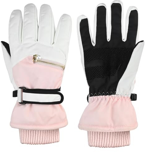 CERICAI Pink Ski Gloves, Girls Waterproof Gloves,Ten Finger Touchscreen Thermal Gloves Womens, Warm & Windproof Snow Glove Kids Suitable for Skiing Walking Cycling Running Hiking Outdoor Activities