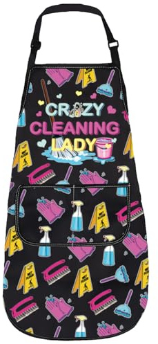 LEVLO Cleaning Lady Apron Housekeeper Aprons With Pockets Housekeeping Gifts For Clean Freaks Aprons (CLEANING 3)