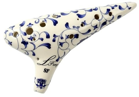 Ocarina Keramisk Ocarina 12 hål Celadon blommönster flöjt färgad glasyr handgjord Tao musikinstrument (SF ton)