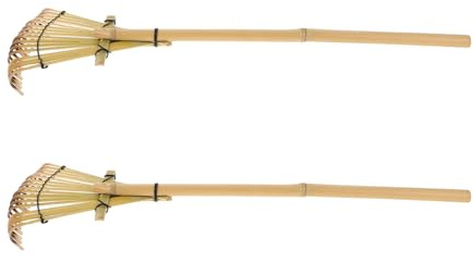 ROMISBABA Rastrello di Bambù 2 Pezzi 50 CM Manico Ergonomico Piccolo Rastrello Manuale per Giardinaggio Livellamento Terreno e Cura Bonsai Utensile Versatile per Aiuole e Sabbiere