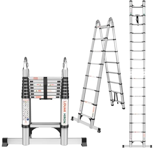 Échelle Télescopique 2,5+2,5 m Pliante en Aluminium Double Extension 5m Antidérapante Capacité 150kg
