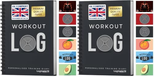 Workout Planner for Daily Fitness Tracking & Goals Setting - A5 Size, 6” x 8”, Charcoal Grey - Improved Thicker Cover - Men & Women Personal Home & Gym Training Diary - by Workout Log Gym (Pack of 2)