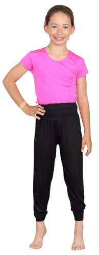 Hamishkane® Haremsbyxor för flickor, trendig baggy fit Alibaba leggings, avslappnade yogabyxor, snygg dans harems bekväma sommarbyxor för barn, aktiva flickor, Svart, 13-14 År