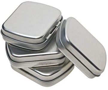 Mini Skater 2.23 x1.76 x 0.55 inch Metal Tin Box Portable Small Container Storage Case With Solid Hinged Top for Drawing Pin Nail Art Bead Earring and Jewelry Craft Organizing,4Pcs (Silver)