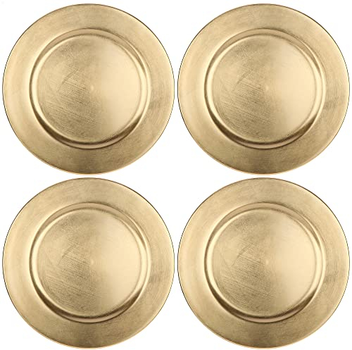 com-four® 4x Platzteller gebürstet - wiederverwendbare Unterteller - Tischdekoration - edle Dekoteller für Hochzeit, Familienfeier, Weihnachten - Ø 33 cm Servierplatten