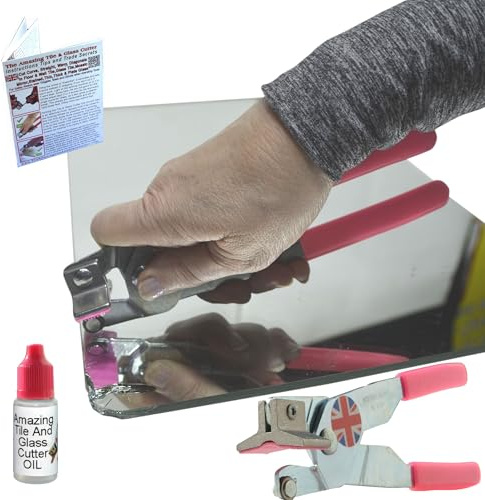 Mirror Cutter – For Thick Glass - Mirror Cutting Tool, Running Pliers Built-In for Breaking, 2-In-1 Tool inc Oil & Instructions How to Cut Glass & Tile Easily for Professional DIY Projects, Made in UK