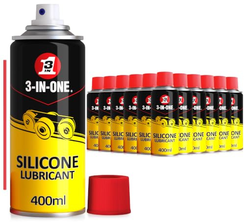 3-IN-ONE Silicone Lubricant 400ml, Quick Drying Silicone Spray for Windows, Doors, Rails, Bearings and Rubber Parts, No-Mess Waterproof Spray Formula (12x 400ml)